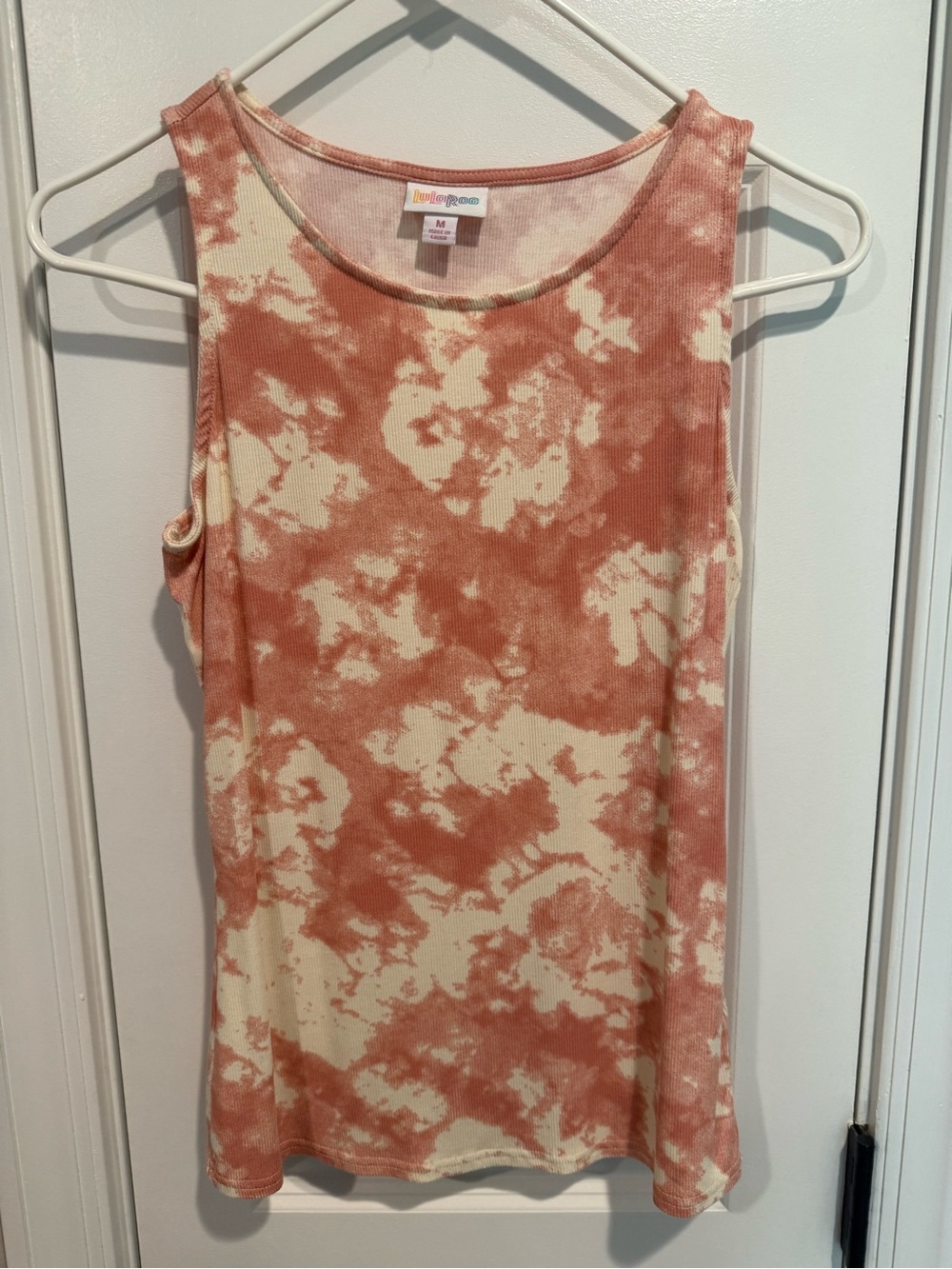 LuLaRoe Women's Coral and Cream Tie-Dye Tank Top
